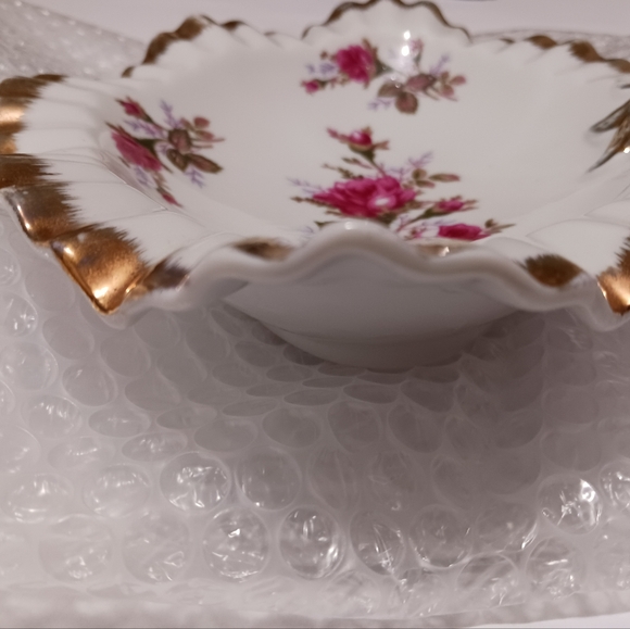 Vintage Moss Rose China Candy Dish 28/6M Gold Trim Scalloped Edge - Picture 8 of 12